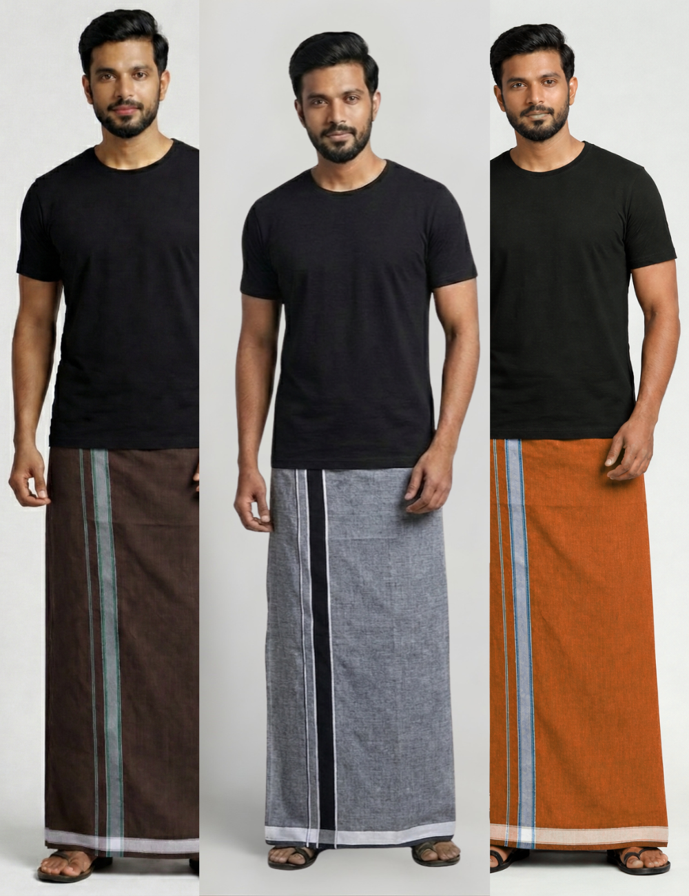 Everyday Essentials Combo – Black T-Shirt with 3 Cotton-Blend Dhotis