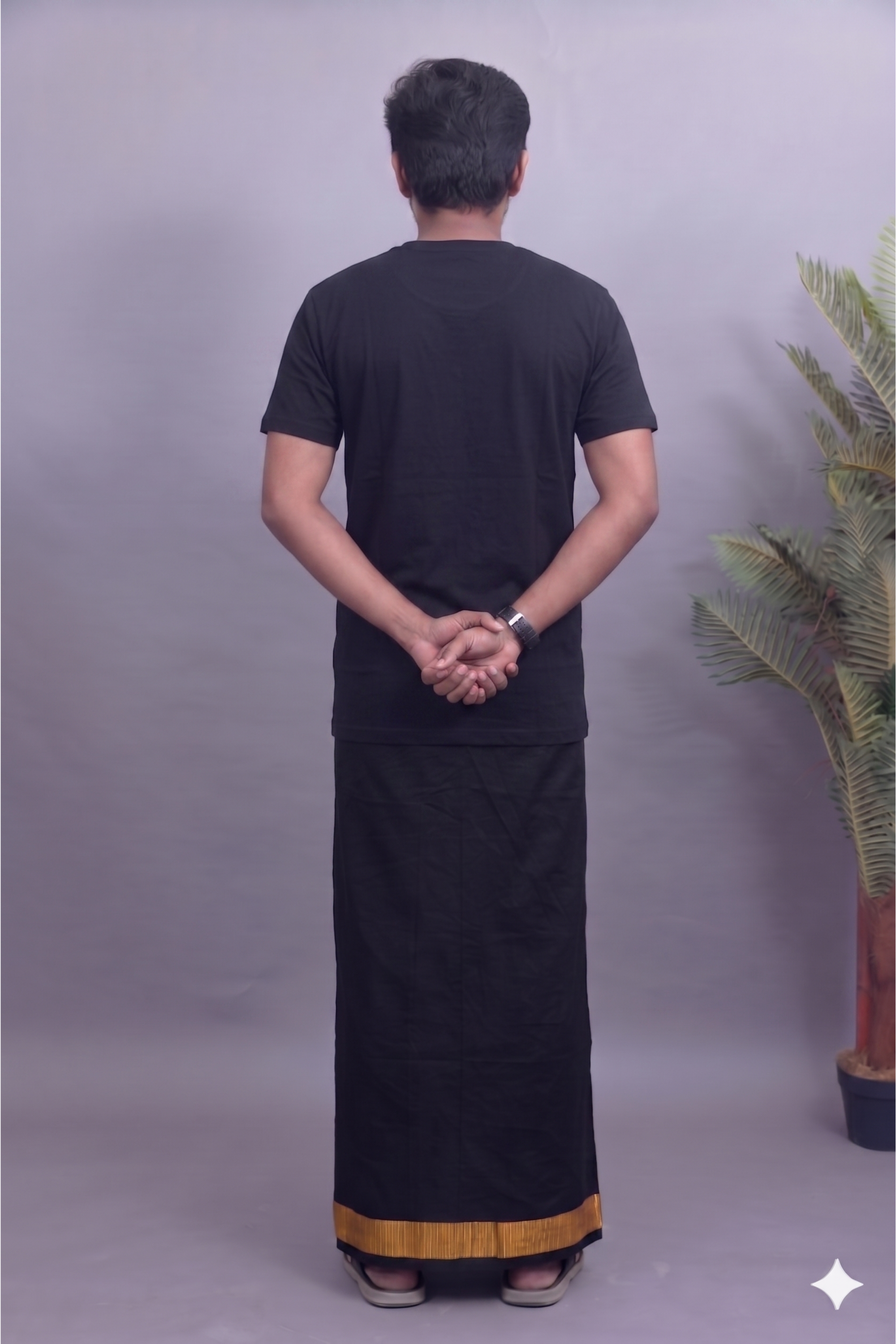 Rust Brown & Black Cotton Blend Single Layer Dhoti Combo (Rajamanikkam Border) | Pack Of 2