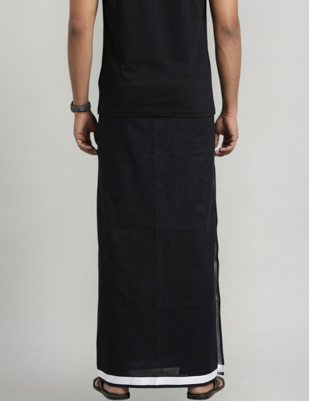 Black Cotton Blend Single Layer Dhoti With Fancy Border– Daily Wear