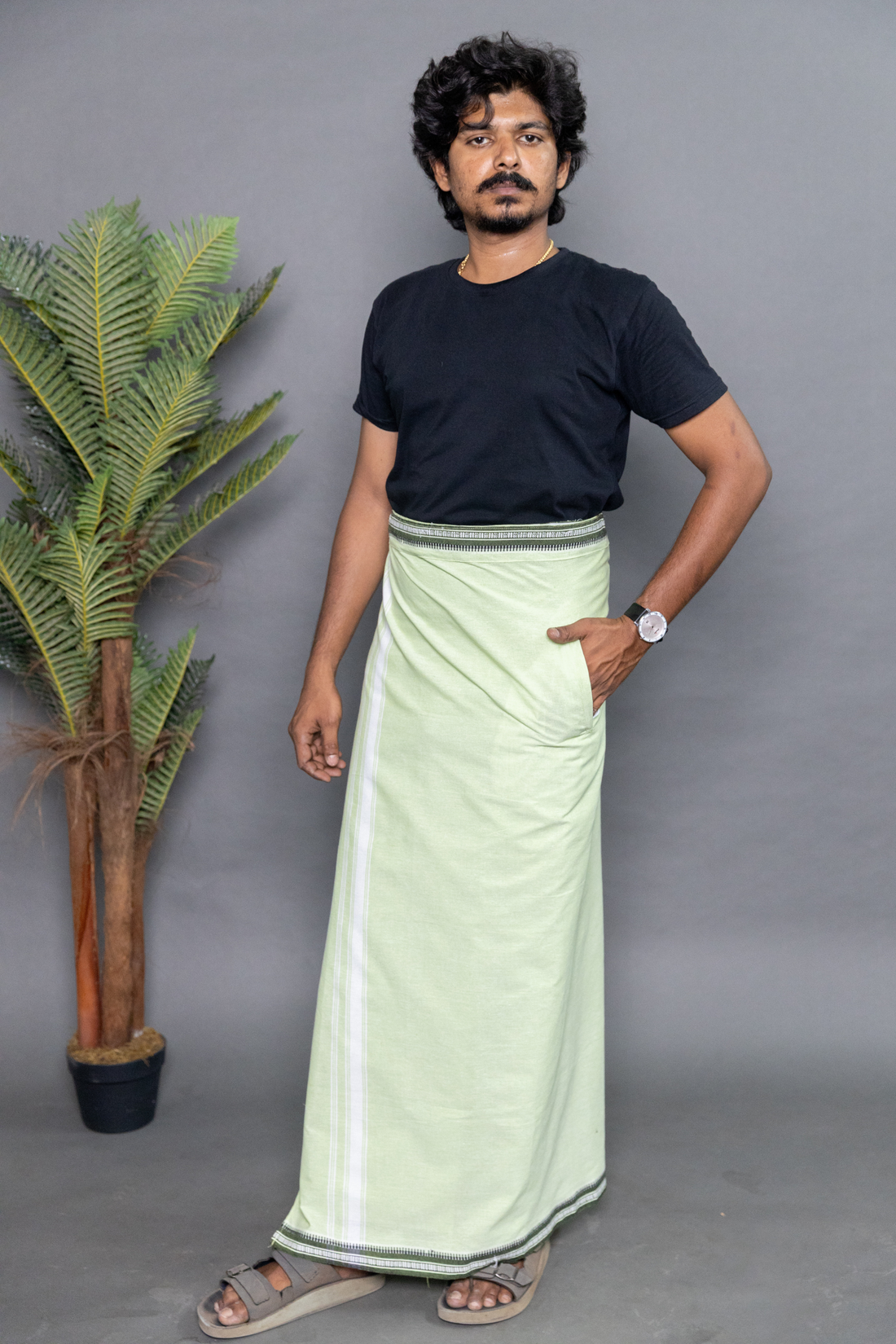 Pista Green Colour Dhoti for Men with Velcro & Pocket – Modern Comfort Wear