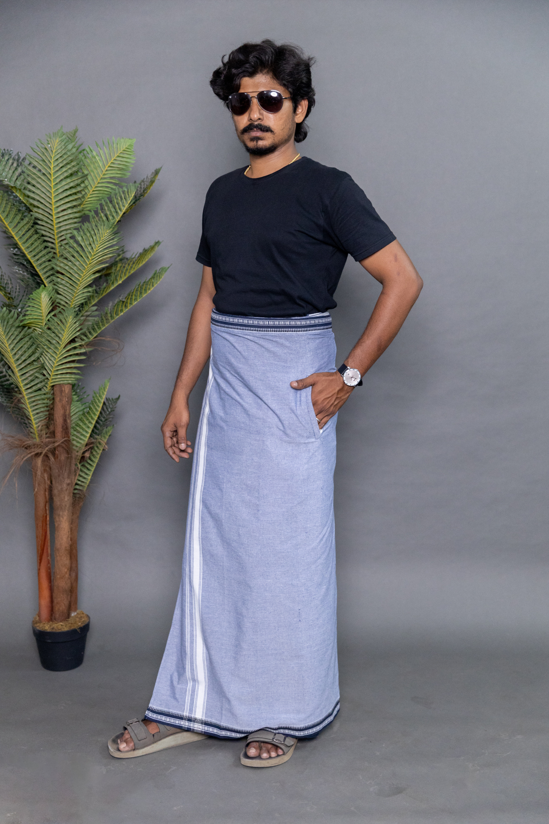 Blue Colour Dhoti for Men with Velcro & Pocket – Relax Fit Everyday Wear