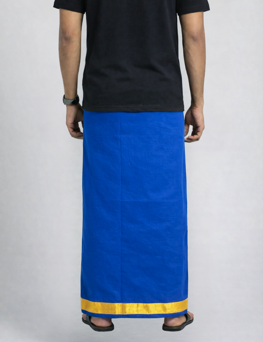 Royal Blue Jari Border Cotton Blend  Single Layer Dhoti – Rajamanikkam Edition