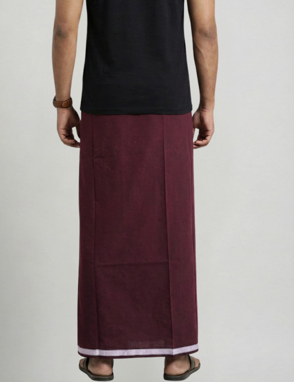 Deep Maroon Cotton Blend Single Layer Dhoti With Fancy Border– Daily Wear