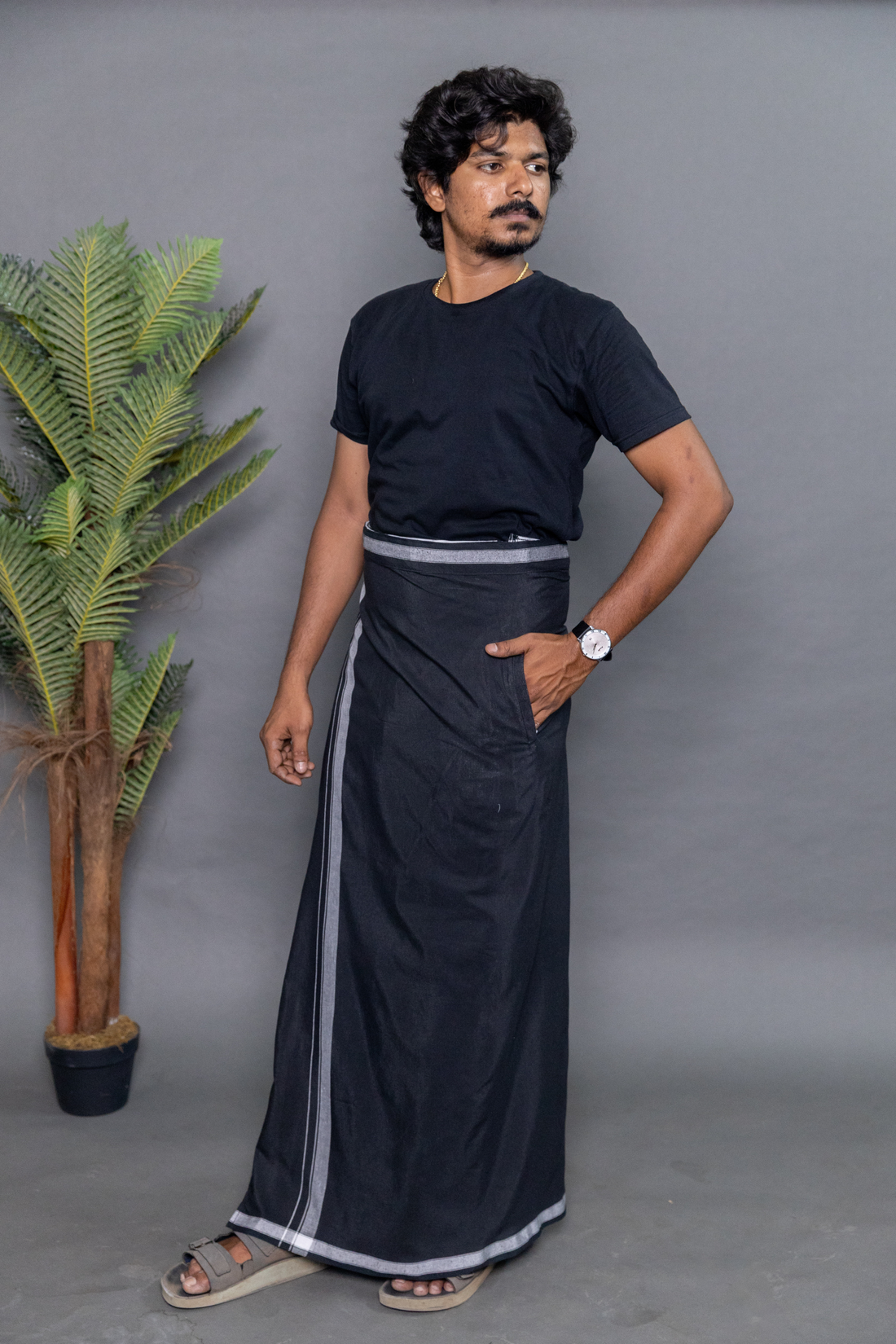 Black Colour Dhoti for Men with Velcro & Pocket – Everyday Comfort Wear