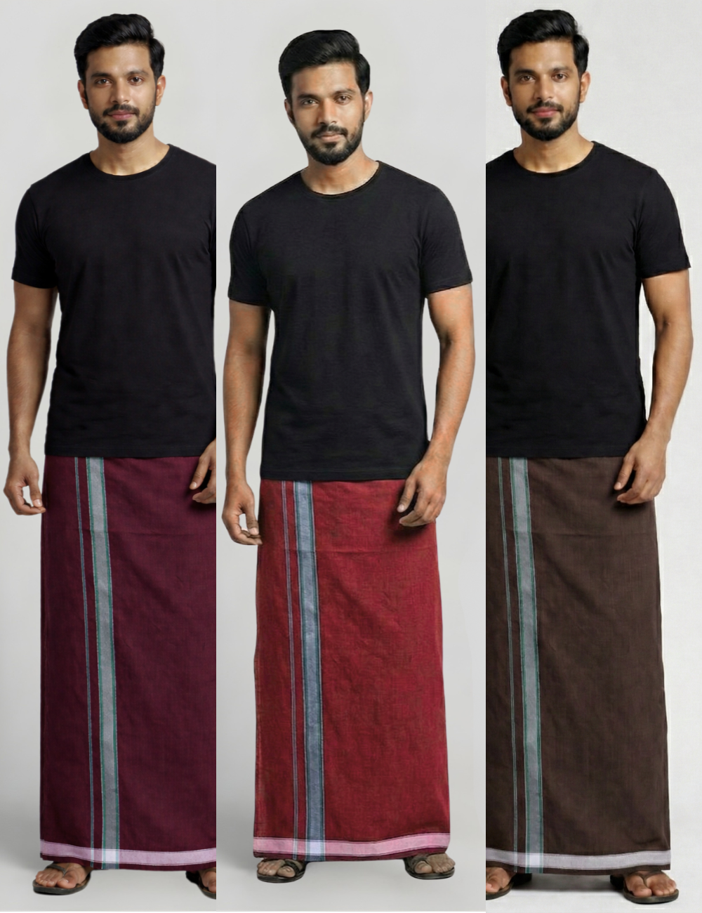 Culture Statement Combo – Black T-Shirt with 3 Cotton-Blend Dhotis