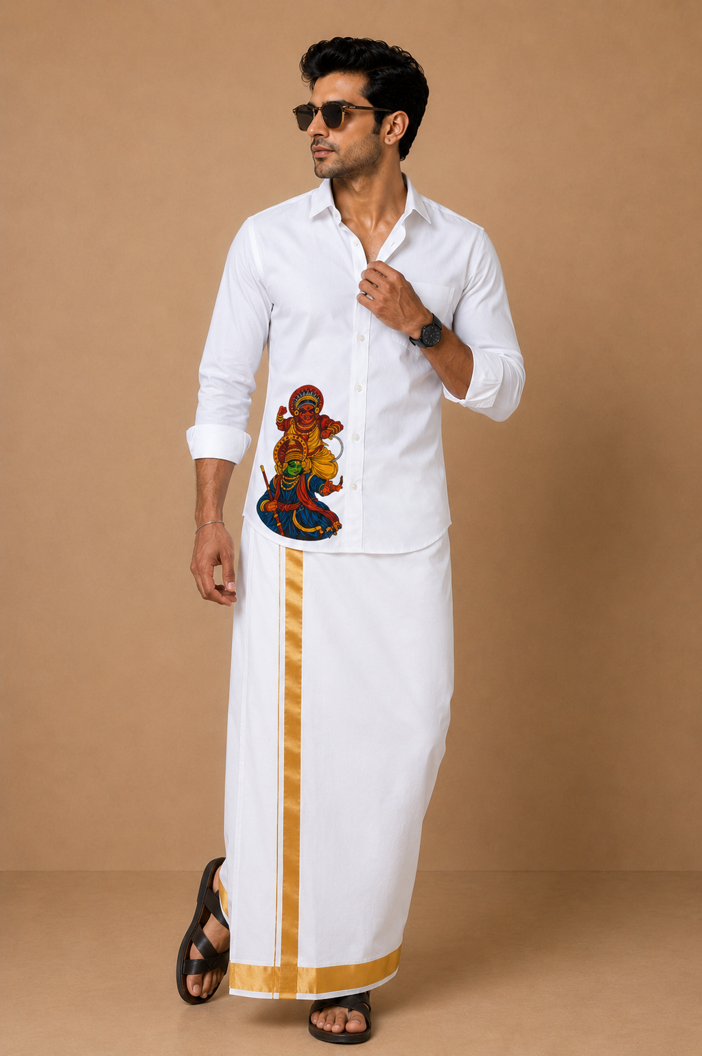 Pure Cotton Full Sleeve White Shirt – Kathakali & Theyyam Printed