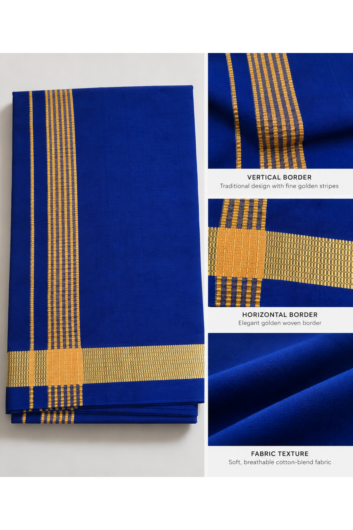 Navy Blue Golden Border Velcro Pocket Dhoti