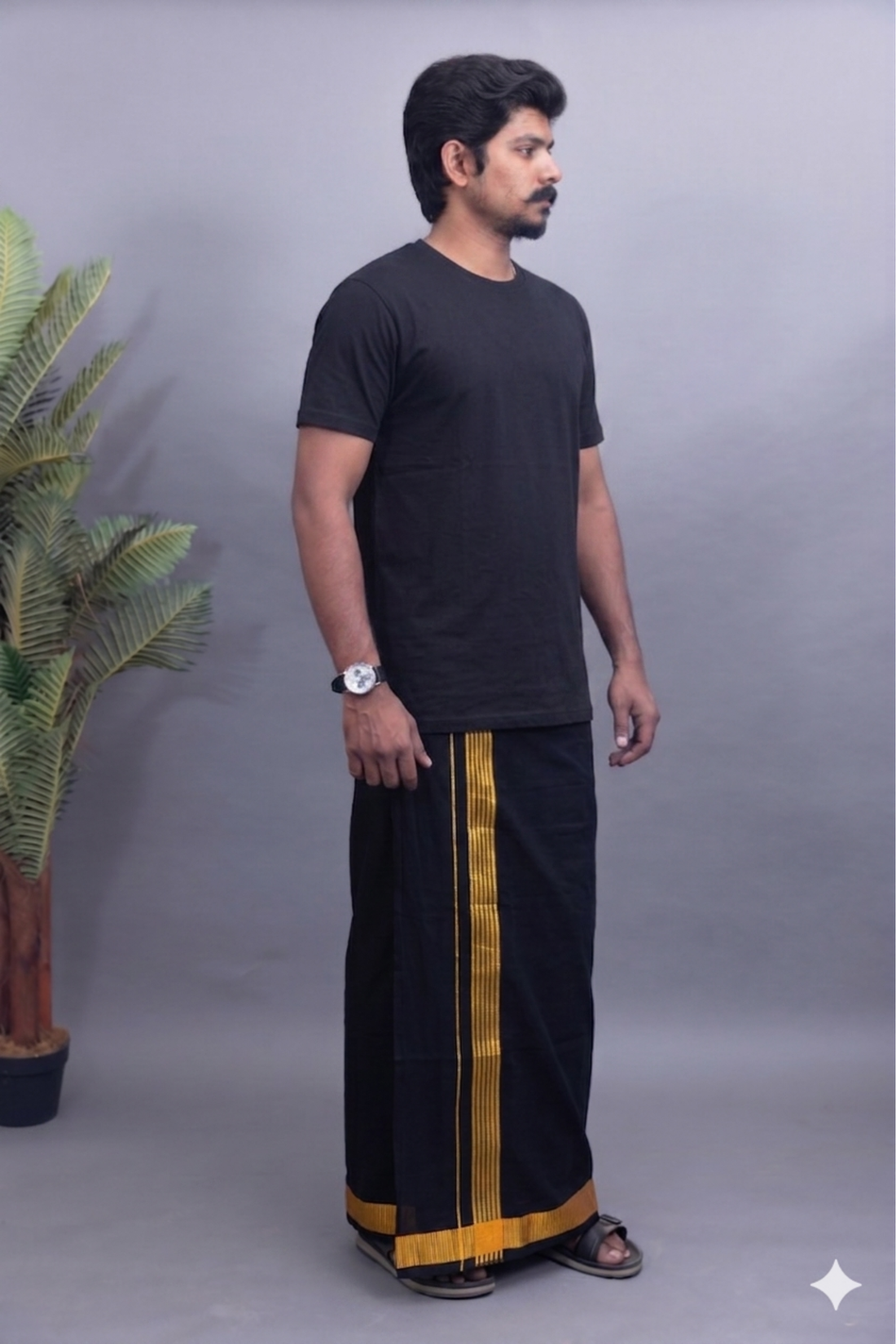 Rust Brown & Black Cotton Blend Single Layer Dhoti Combo (Rajamanikkam Border) | Pack Of 2