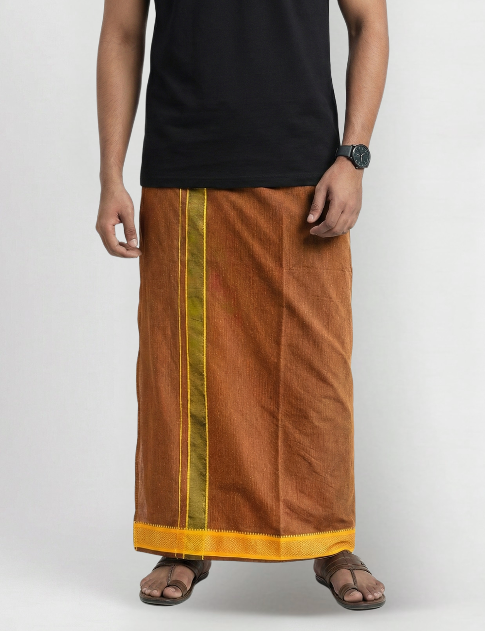 Rust Brown Jari Border Cotton Blend Single Layer  Dhoti – Padayappa Design