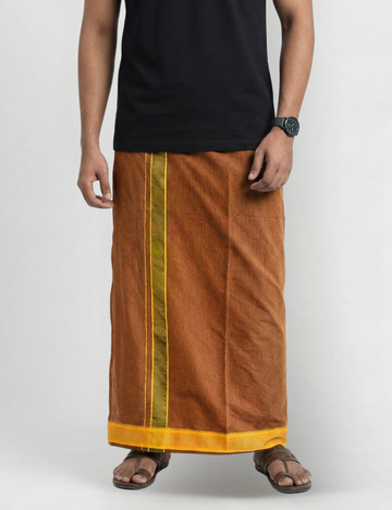 Rust Brown Jari Border Cotton Blend Single Layer  Dhoti – Padayappa Design