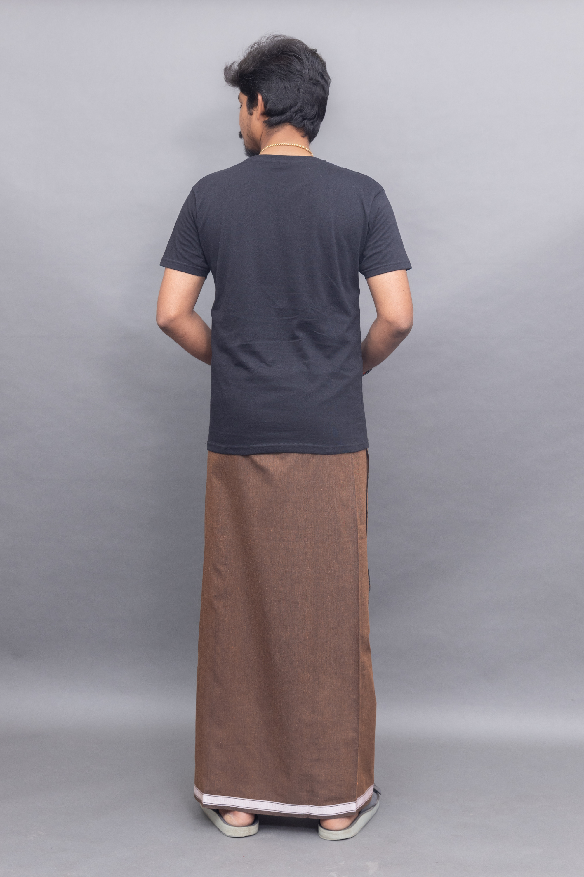 Black T-Shirt + Brown Colour Dhoti Combo | Daily Wear South Indian Style Set for Men