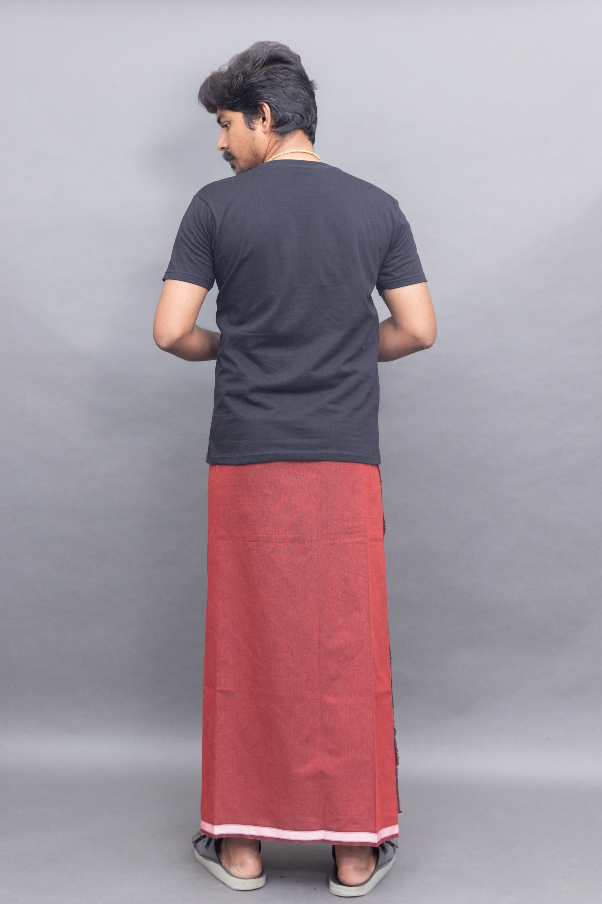 Black T-Shirt + Maroon Colour Dhoti Combo | Daily Wear South Indian Style Set for Men