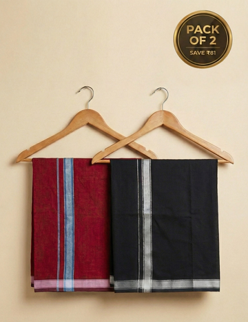 Maroon & Black Colour Cotton Blend Single Layer Dhoti | Pack Of 2