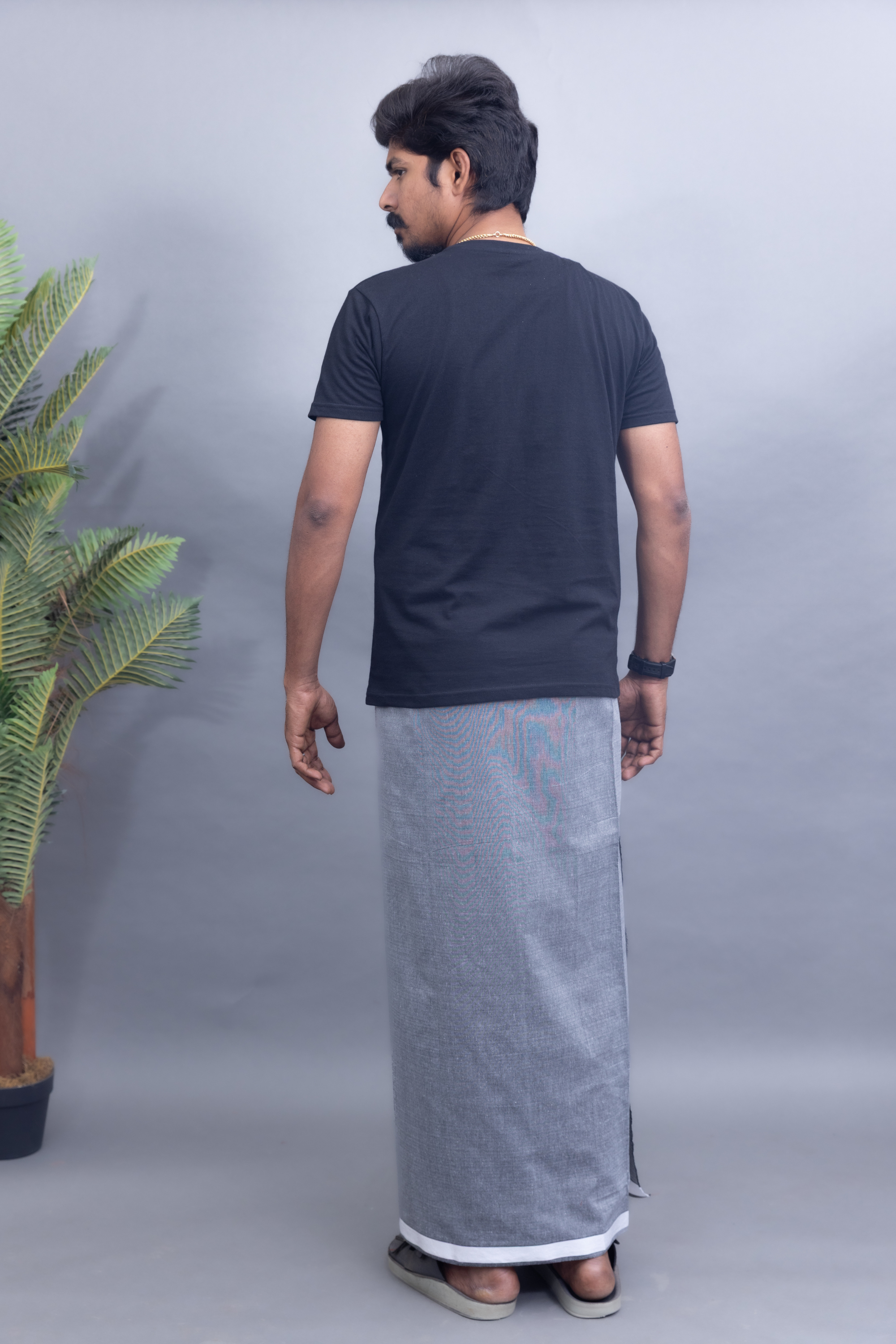 Black T-Shirt + Grey Colour Dhoti Combo | Daily Wear South Indian Style Set for Men