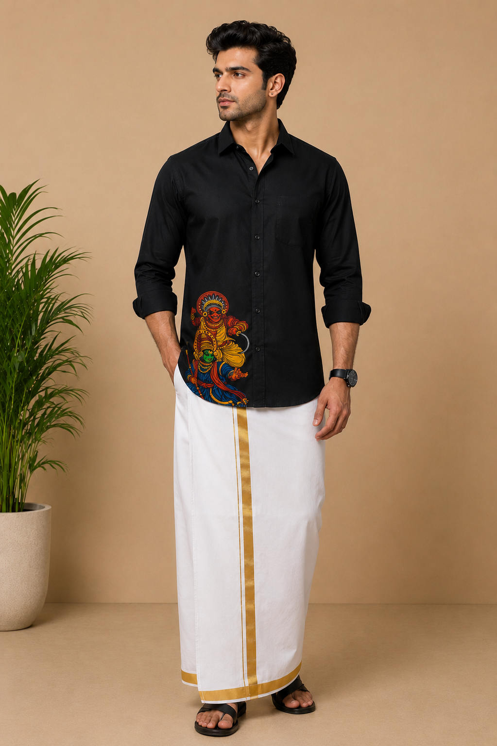 Pure Cotton Full Sleeve Black Shirt – Kathakali & Theyyam Printed
