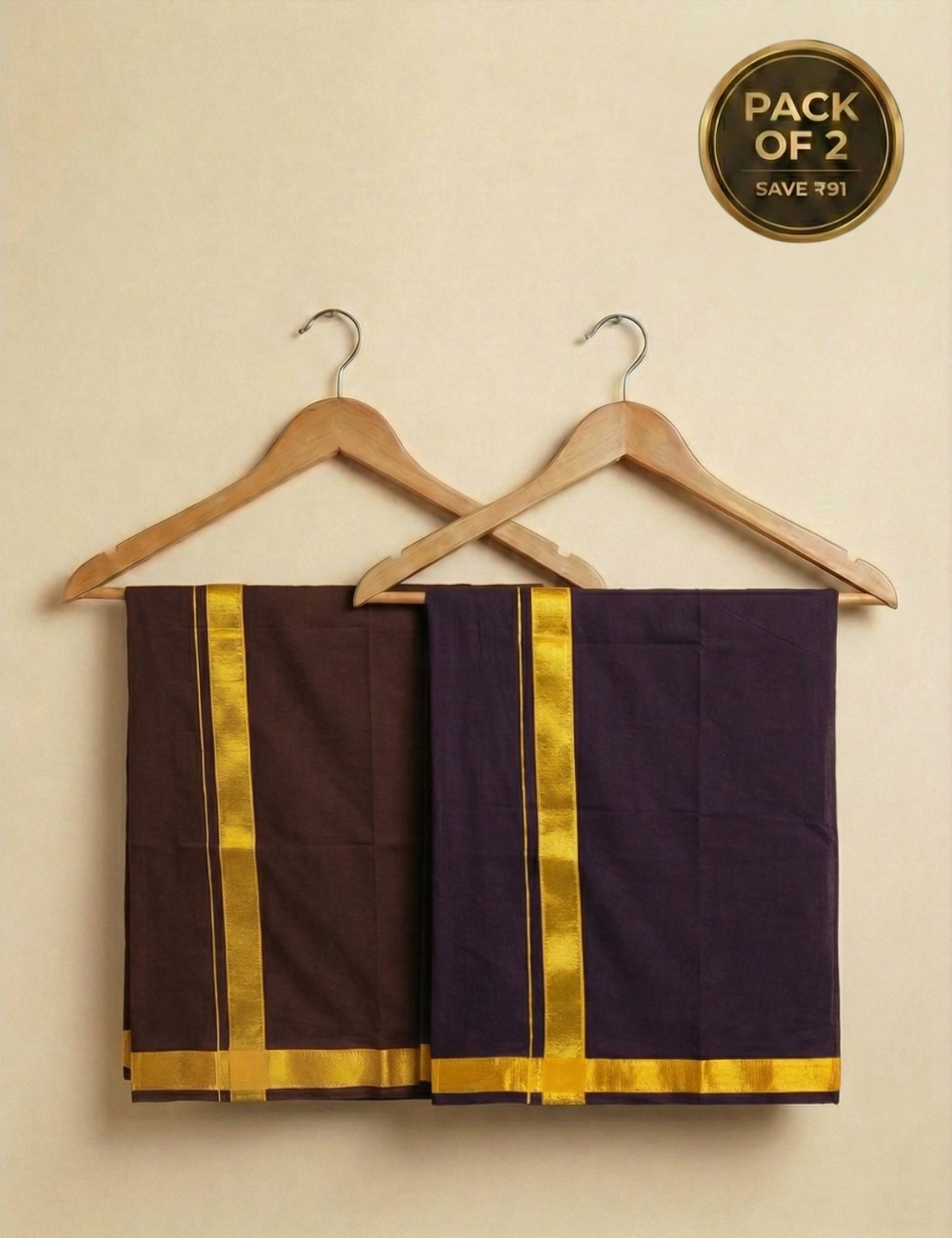 Deep Maroon & Whine Brown Cotton Blend Single Layer Dhoti Combo (Rajamanikkam Border) | Pack Of 2