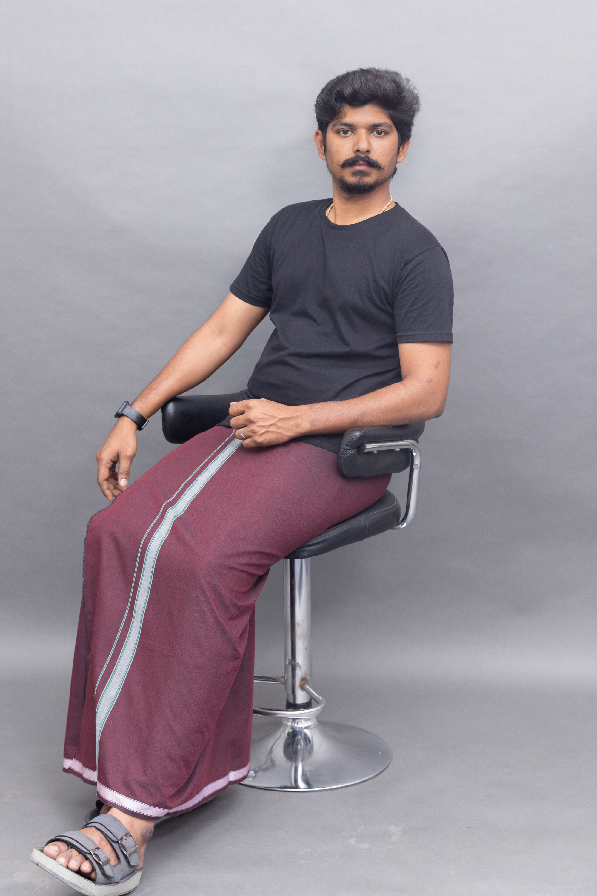 Black T-Shirt + Deep Maroon Colour Dhoti Combo | Daily Wear South Indian Style Set for Men
