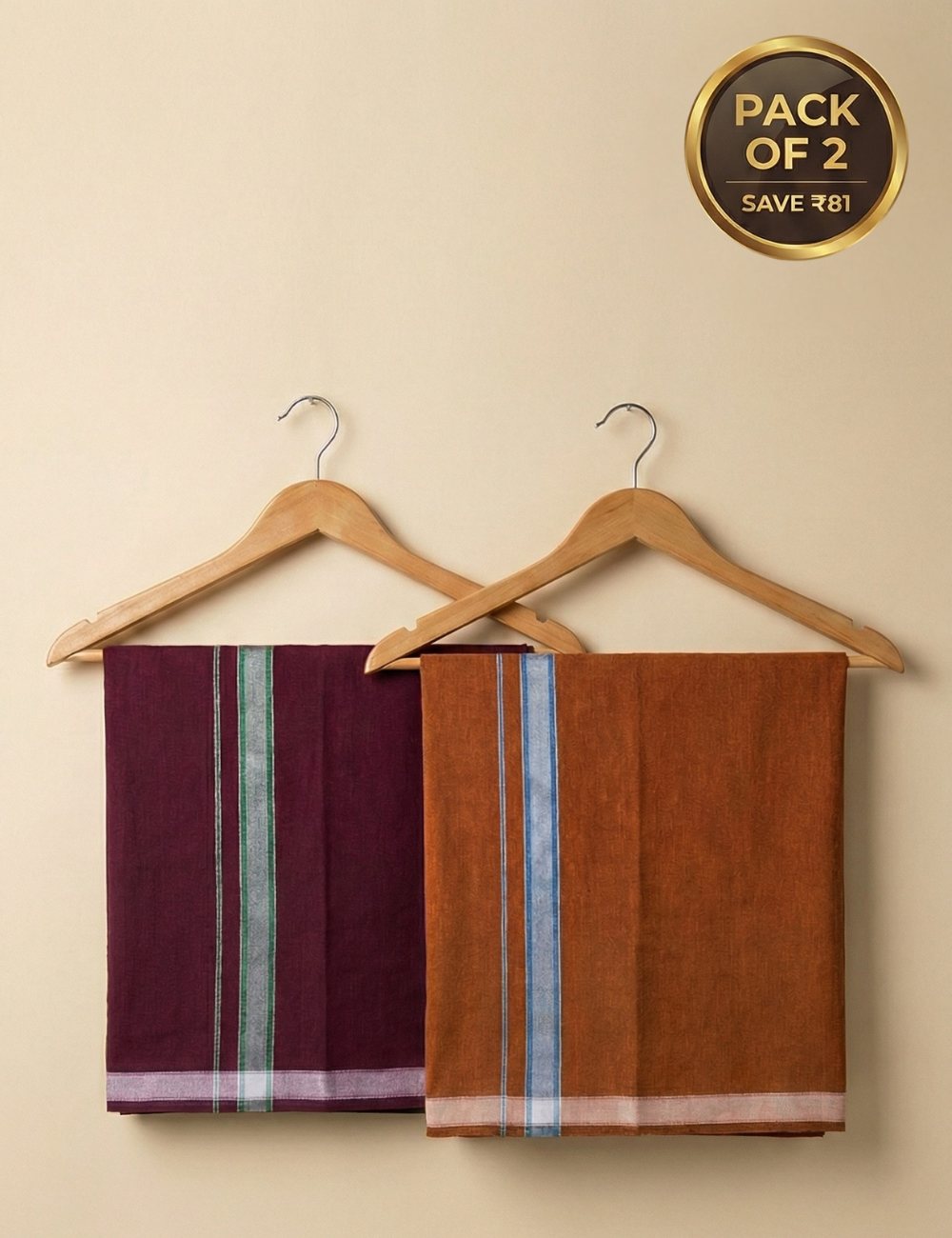 Rust Brown & Deep Maroon Colour Cotton Blend Single Layer Dhoti | Pack Of 2