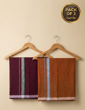 Rust Brown & Deep Maroon Colour Cotton Blend Single Layer Dhoti | Pack Of 2