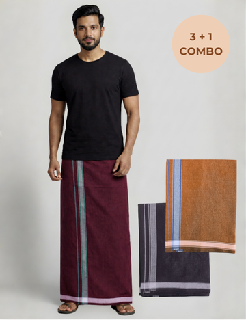 Dark Edition Combo – Black T-Shirt with 3 Cotton-Blend Dhotis