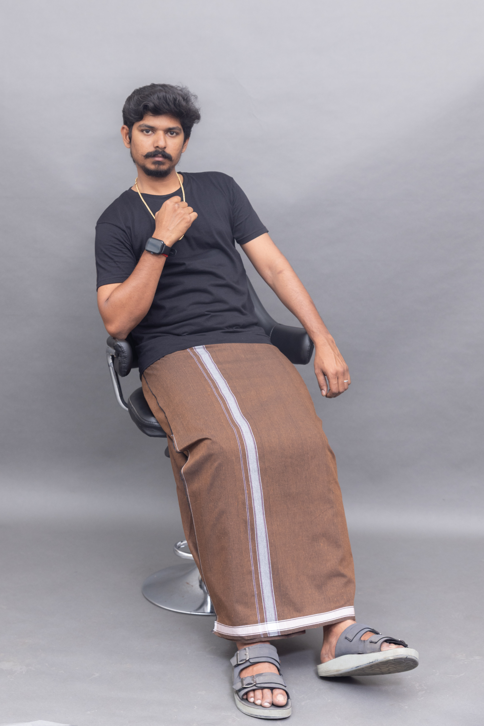 Black T-Shirt + Brown Colour Dhoti Combo | Daily Wear South Indian Style Set for Men