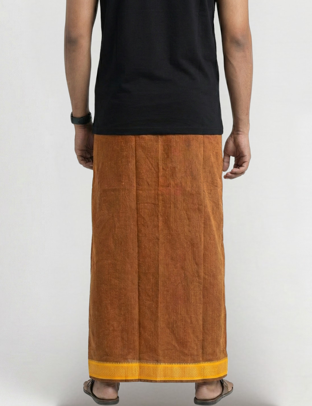 Rust Brown Jari Border Cotton Blend Single Layer  Dhoti – Padayappa Design