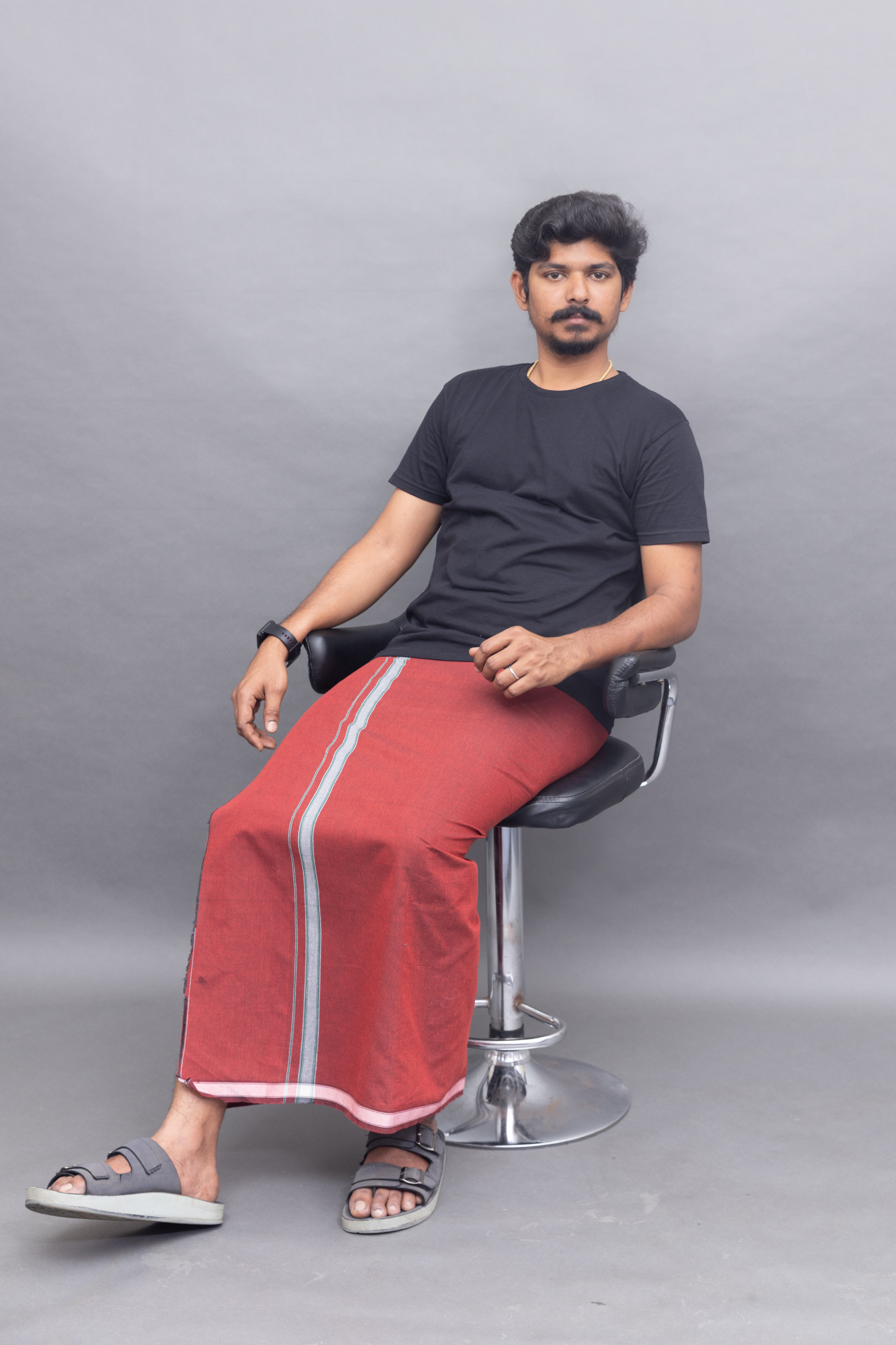 Black T-Shirt + Maroon Colour Dhoti Combo | Daily Wear South Indian Style Set for Men