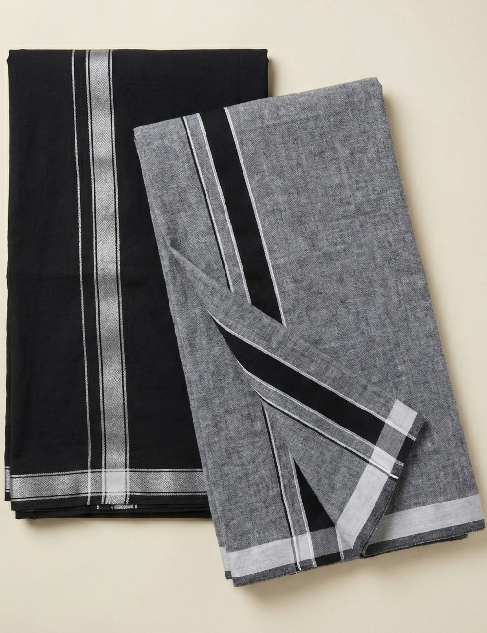 Black & Grey Colour Cotton Blend Single Layer Dhoti | Pack Of 2