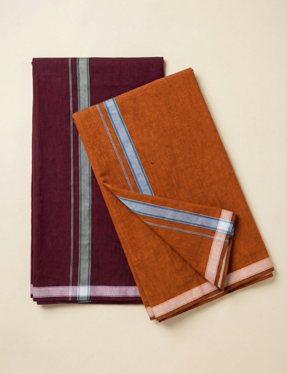Rust Brown & Deep Maroon Colour Cotton Blend Single Layer Dhoti | Pack Of 2