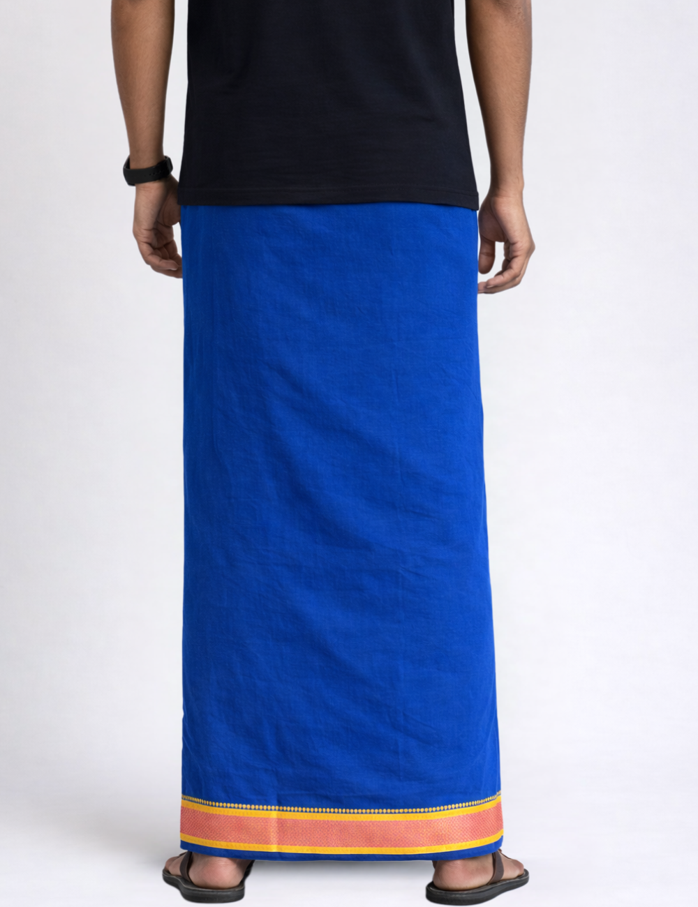 Royal Blue Jari Border Cotton Blend Single Layer  Dhoti – Padayappa Design