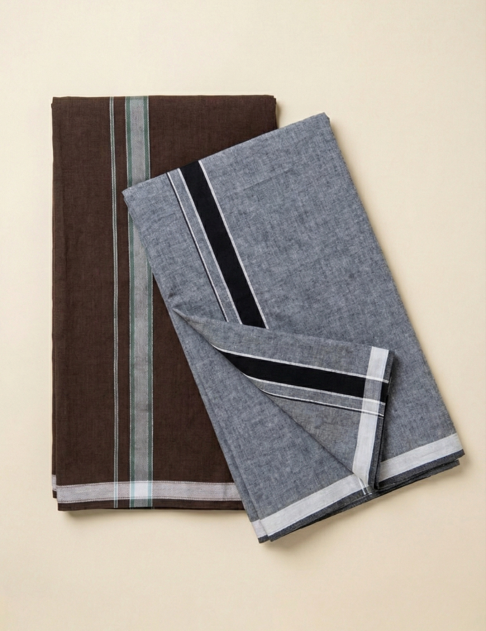 Brown & Grey Colour Cotton Blend Single Layer Dhoti | Pack Of 2