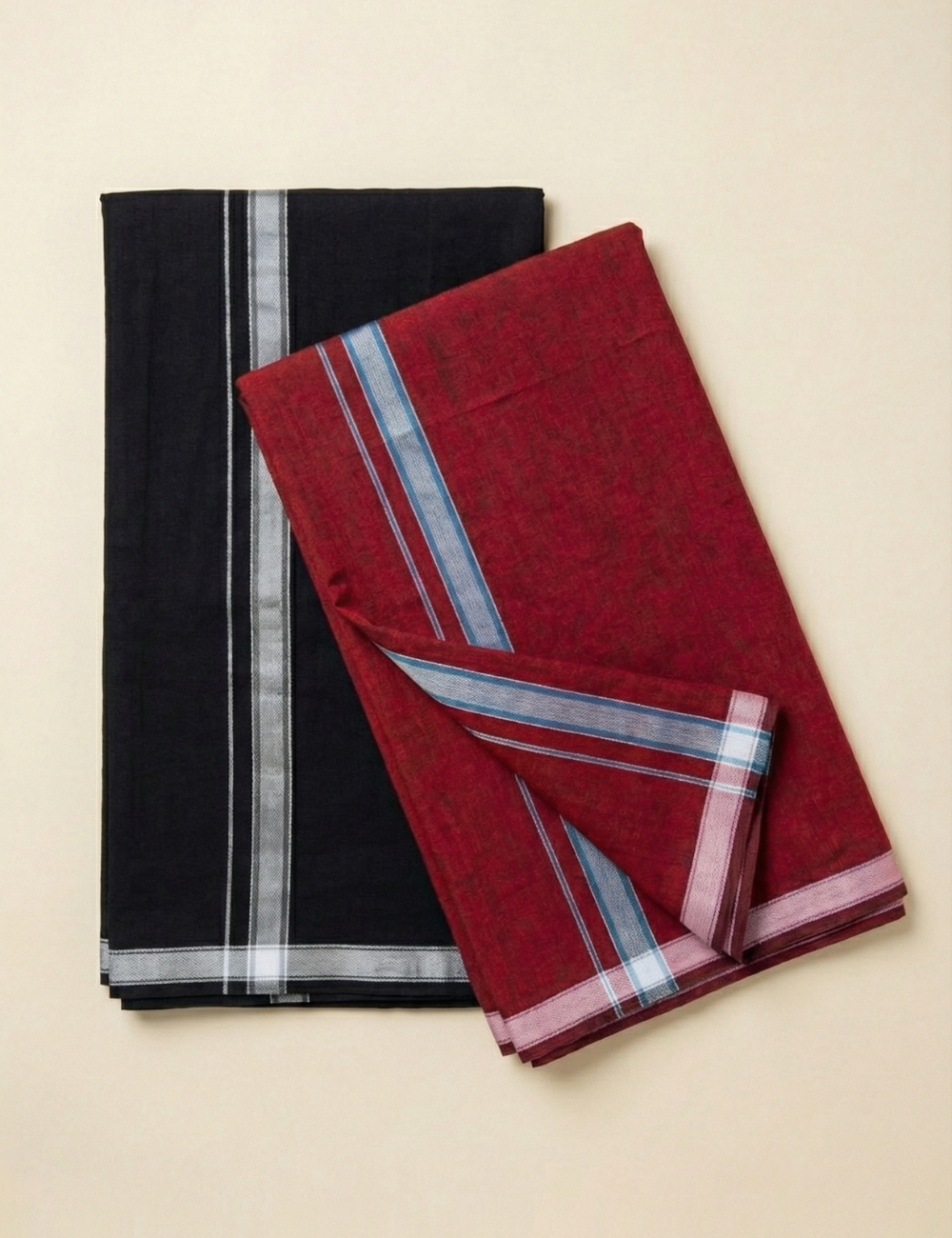 Maroon & Black Colour Cotton Blend Single Layer Dhoti | Pack Of 2