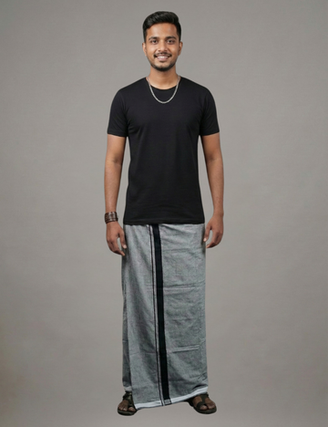 Black T-Shirt + Grey Colour Veshti Combo | Daily Wear South Indian Style Set for Men