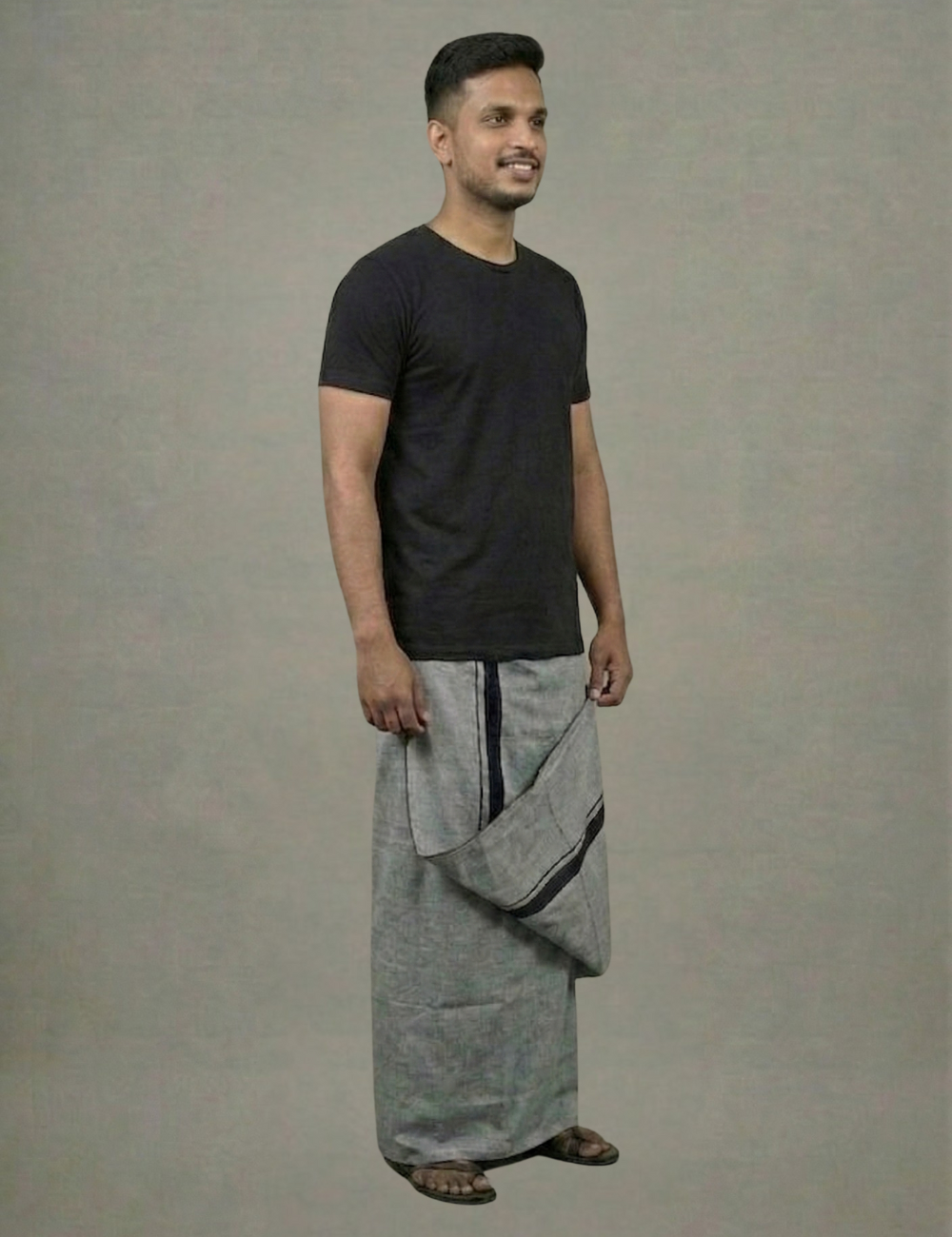 Black T-Shirt + Grey Colour Veshti Combo | Daily Wear South Indian Style Set for Men