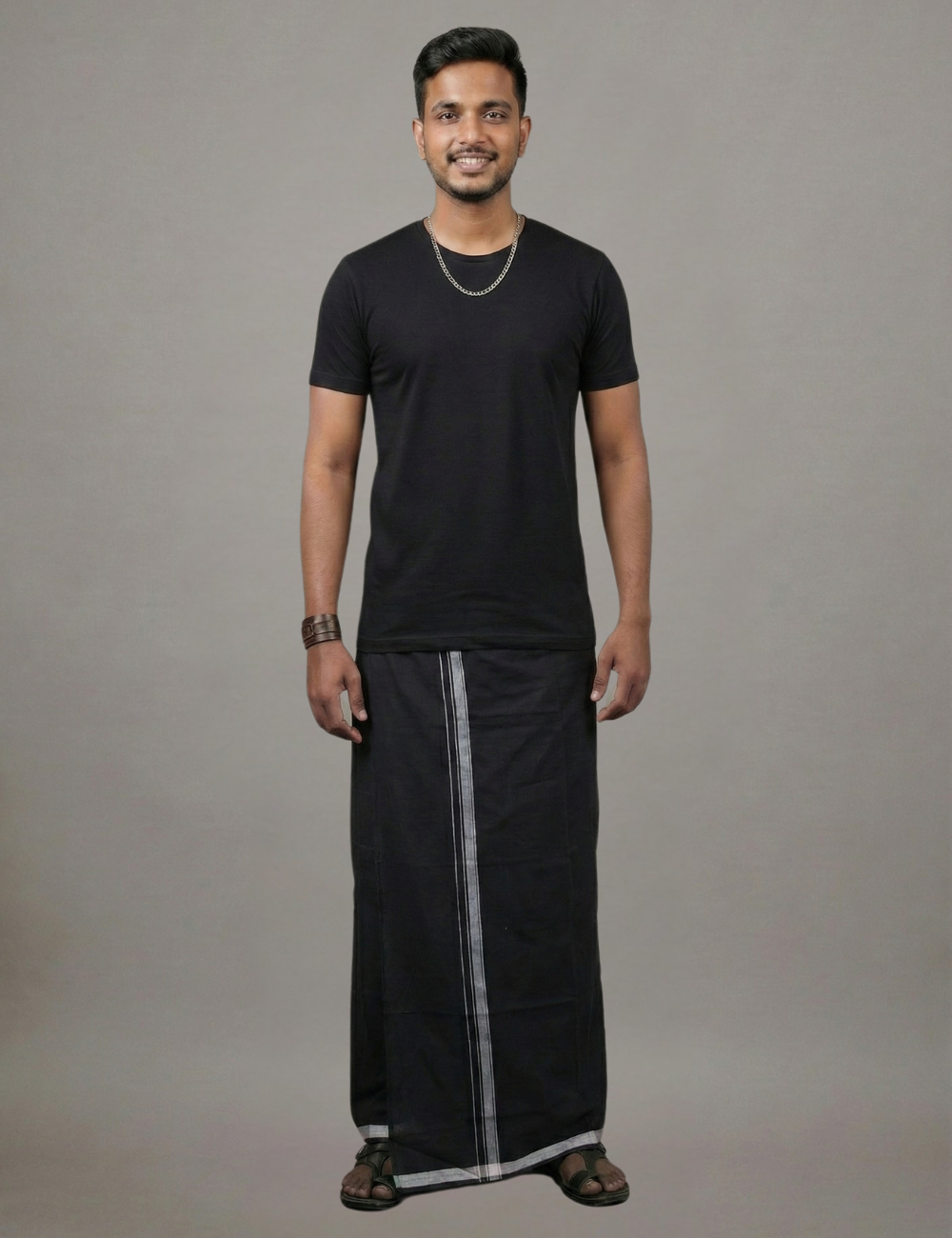 Black Round-Neck T-Shirt + Black Veshti Combo | Modern Ethnic Daily Wear Set for Men
