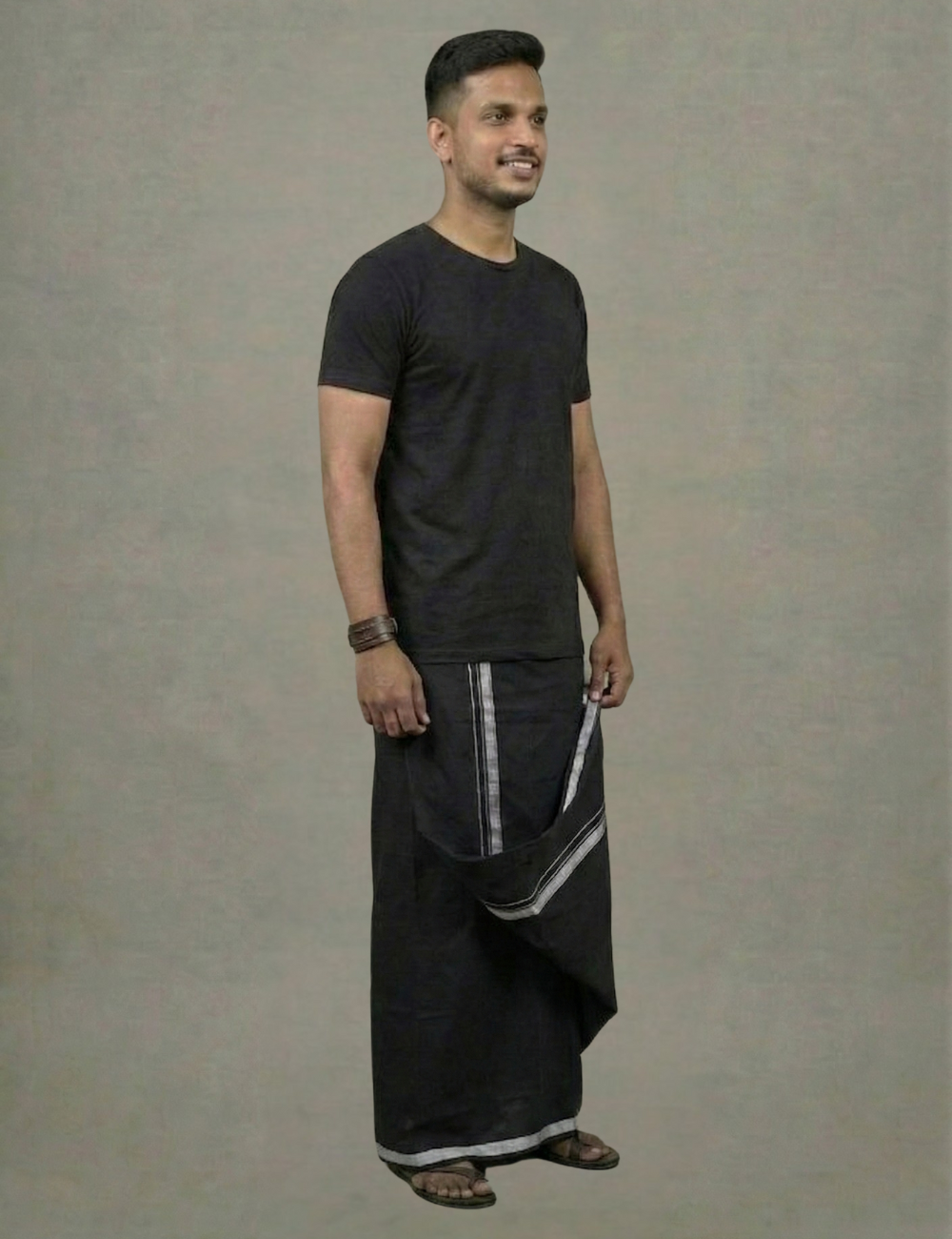 Black Round-Neck T-Shirt + Black Veshti Combo | Modern Ethnic Daily Wear Set for Men