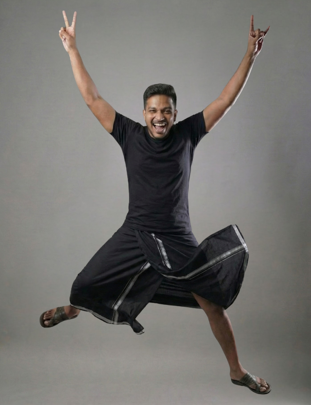 Black Round-Neck T-Shirt + Black Veshti Combo | Modern Ethnic Daily Wear Set for Men