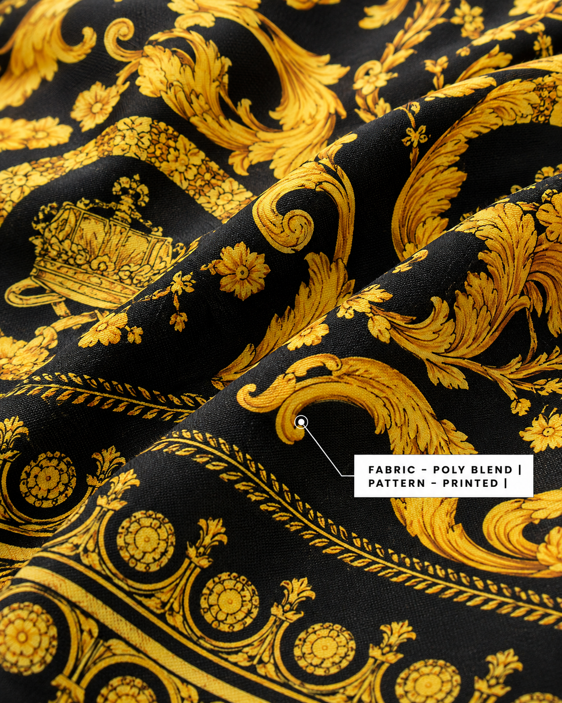 Black & Gold Baroque Print Half Sleeve Party Wear Shirt for Men