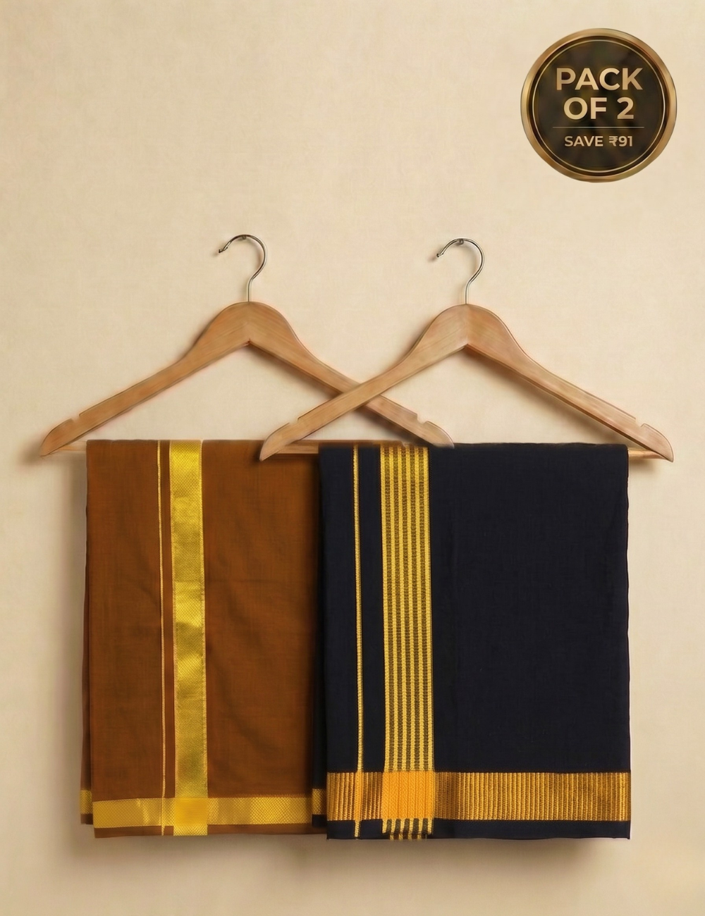 Rust Brown & Black Cotton Blend Single Layer Dhoti Combo (Rajamanikkam Border) | Pack Of 2