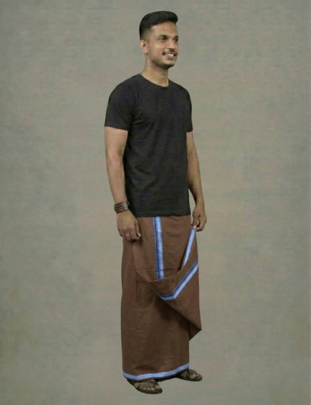 Black T-Shirt + Brown Colour Veshti Combo | Daily Wear South Indian Style Set for Men
