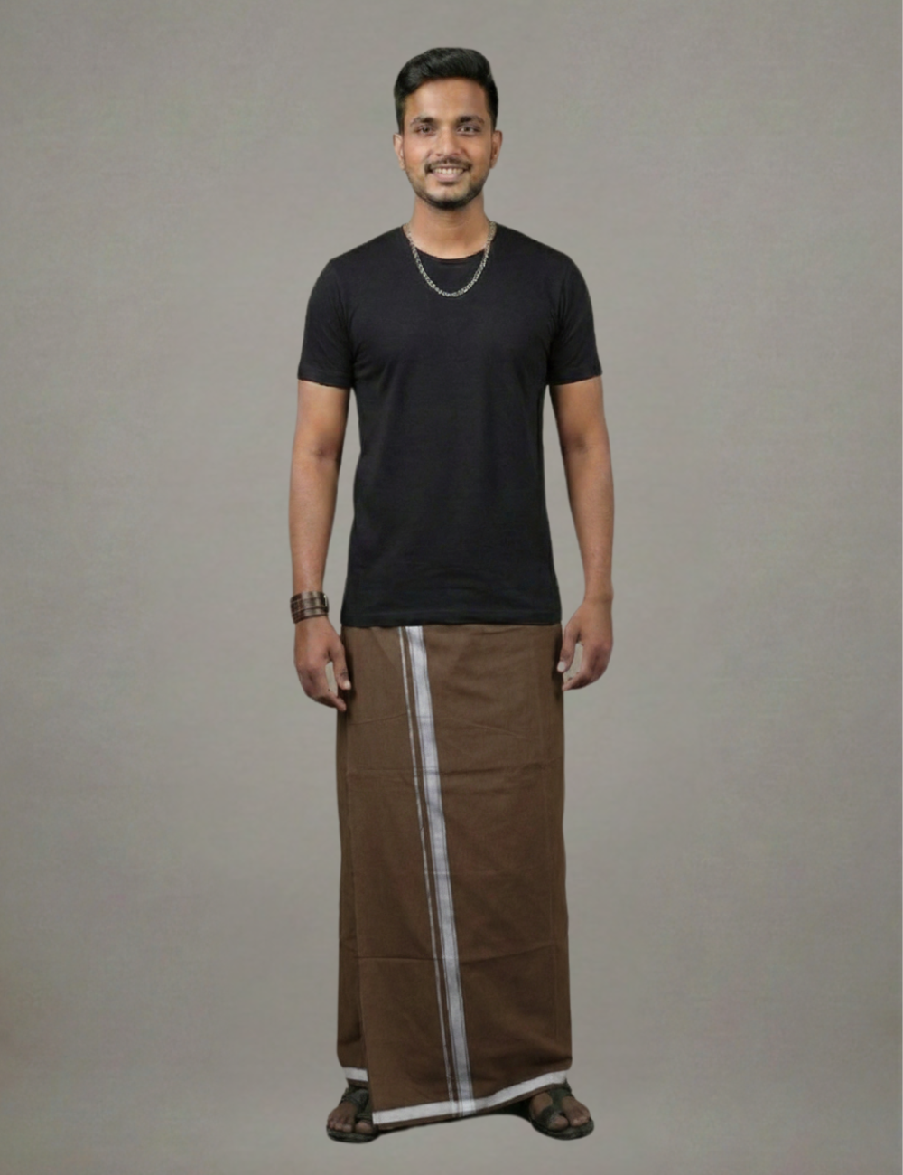 Black T-Shirt + Brown Colour Veshti Combo | Daily Wear South Indian Style Set for Men