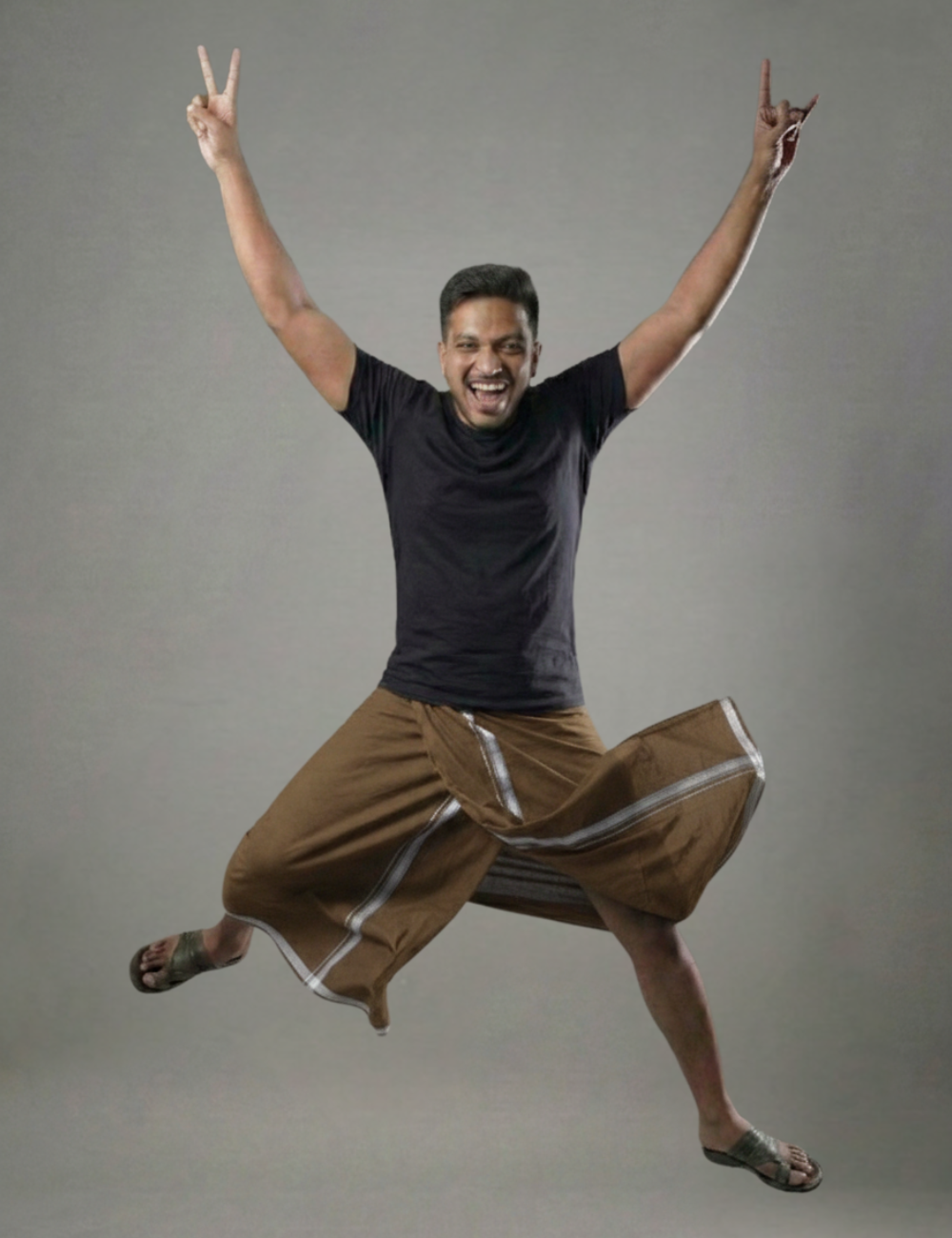 Black T-Shirt + Brown Colour Veshti Combo | Daily Wear South Indian Style Set for Men