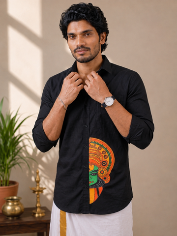 Pure Cotton Full Sleeve Black Shirt – Kathakali Half Face