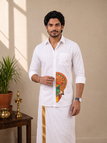 Pure Cotton Full Sleeve White Shirt – Kathakali Half Face