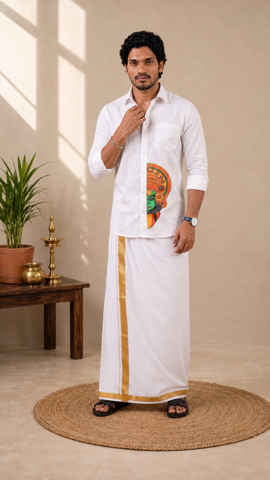 Pure Cotton Full Sleeve White Shirt – Kathakali Half Face