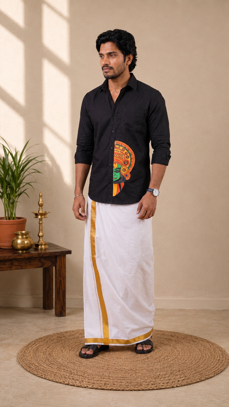 Pure Cotton Full Sleeve Black Shirt – Kathakali Half Face