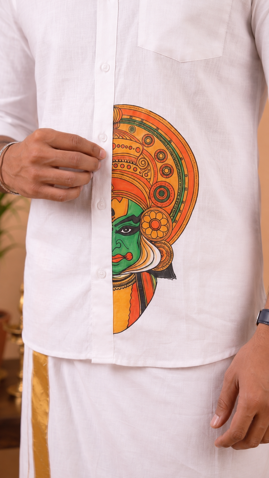 Pure Cotton Full Sleeve White Shirt – Kathakali Half Face
