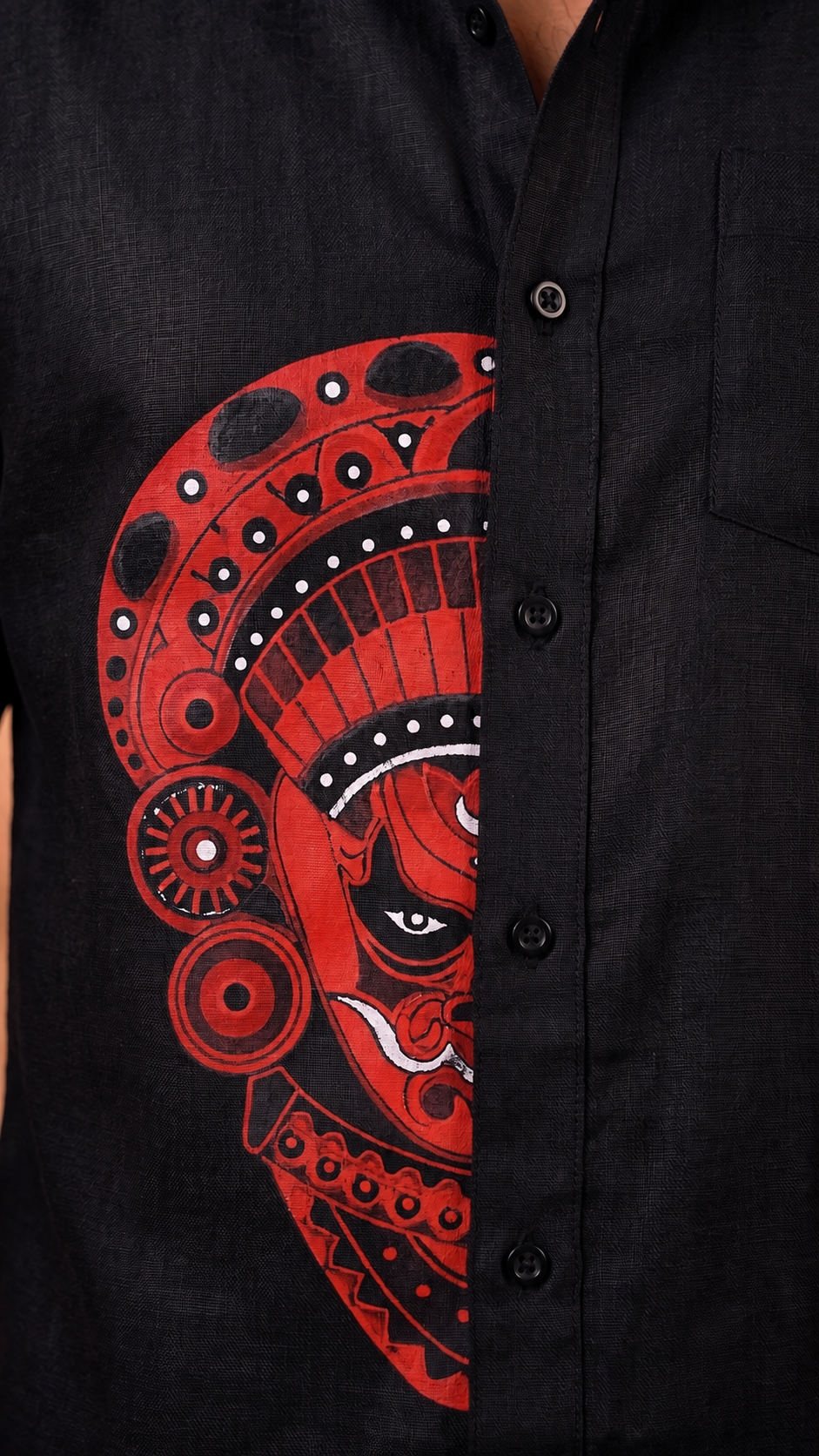 Theyyam Heritage Pure Cotton Slim Fit Full Sleeve Black Shirt – Half Face Print