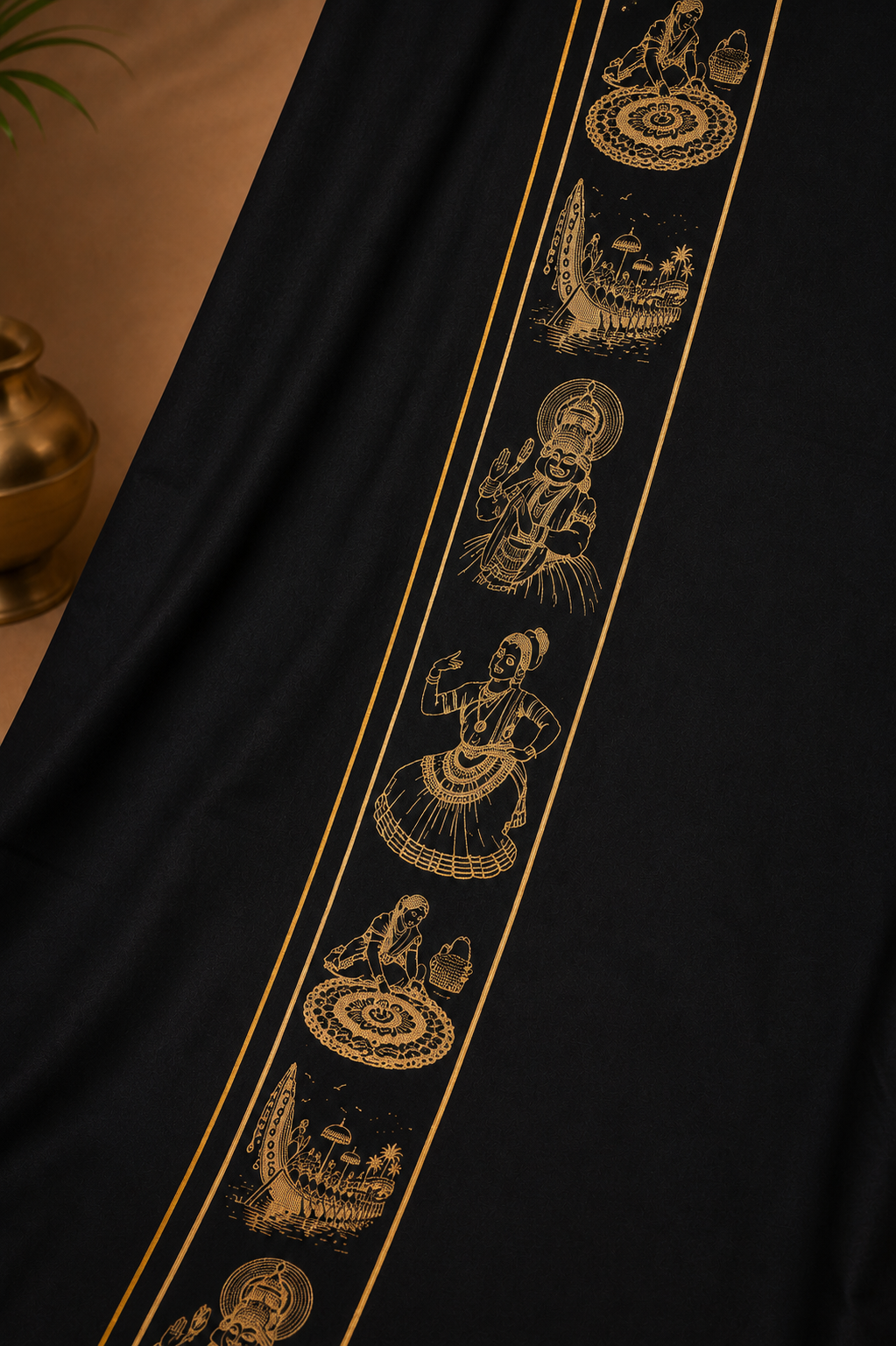 Kerala Heritage Black Velcro Dhoti with Pocket – Temple Art Screen Print