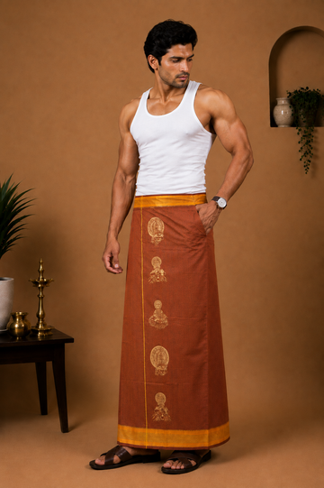 Kathakali Heritage Rust Brown Velcro Dhoti with Pocket